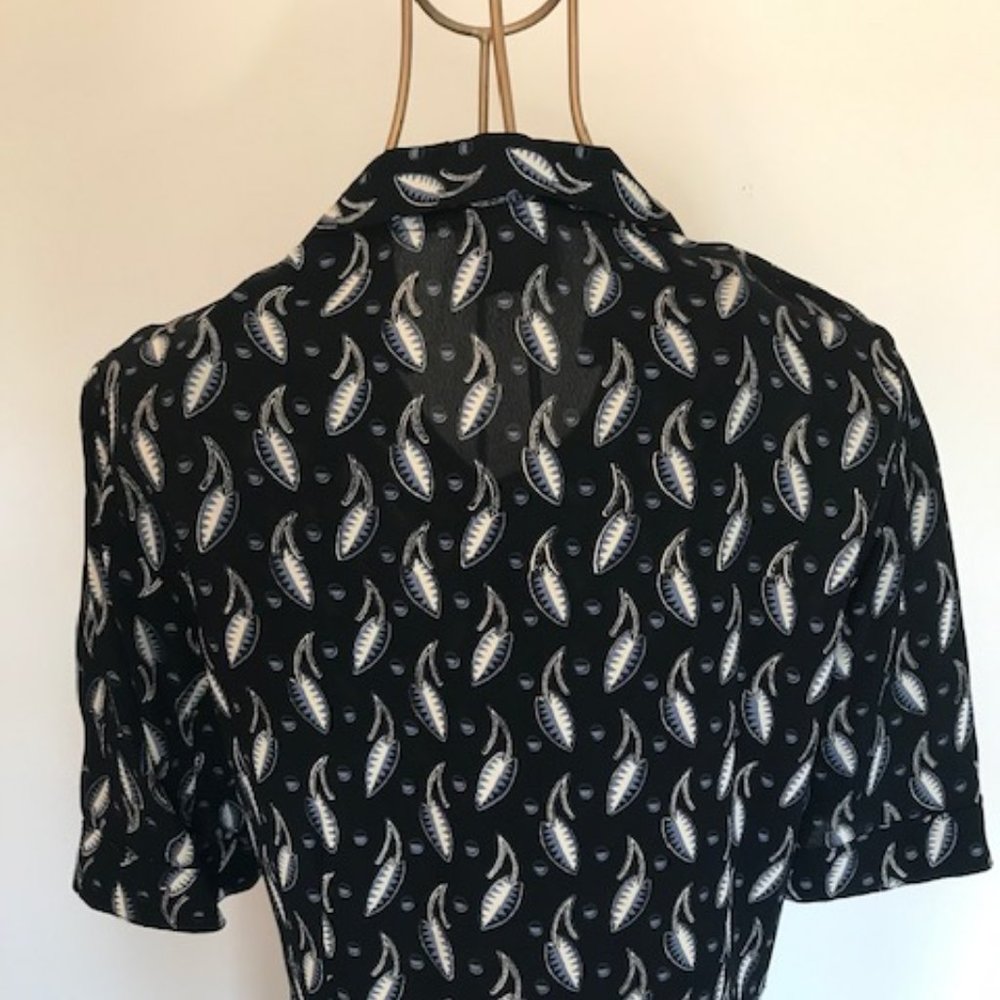 Vintage inspired rayon crepe print 1990's midi shirt dress M - Picture 4 of 12